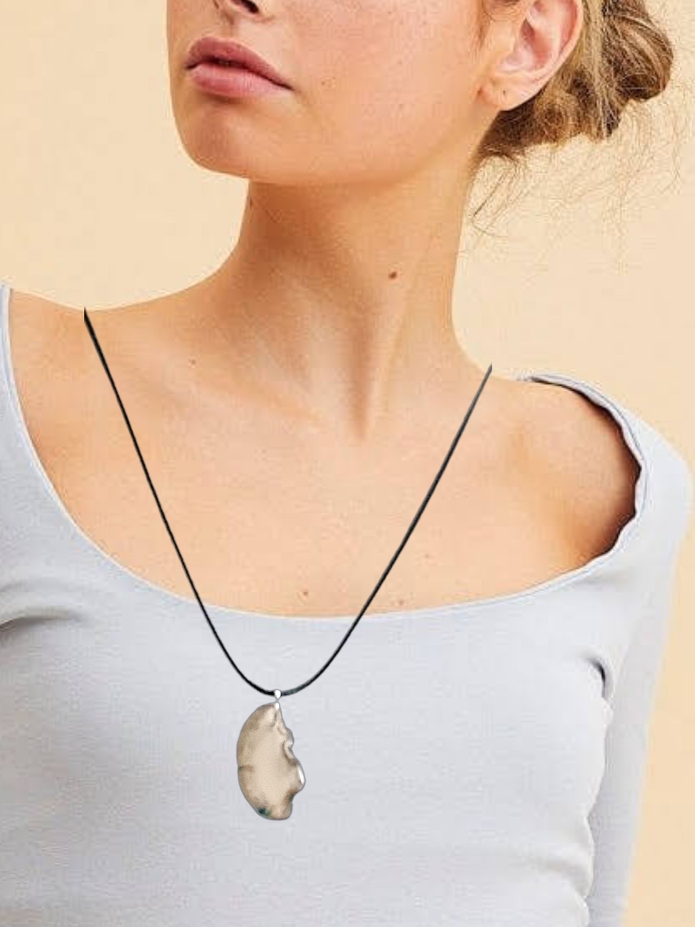 White Agate Slice Pendant w/ Cord Necklace